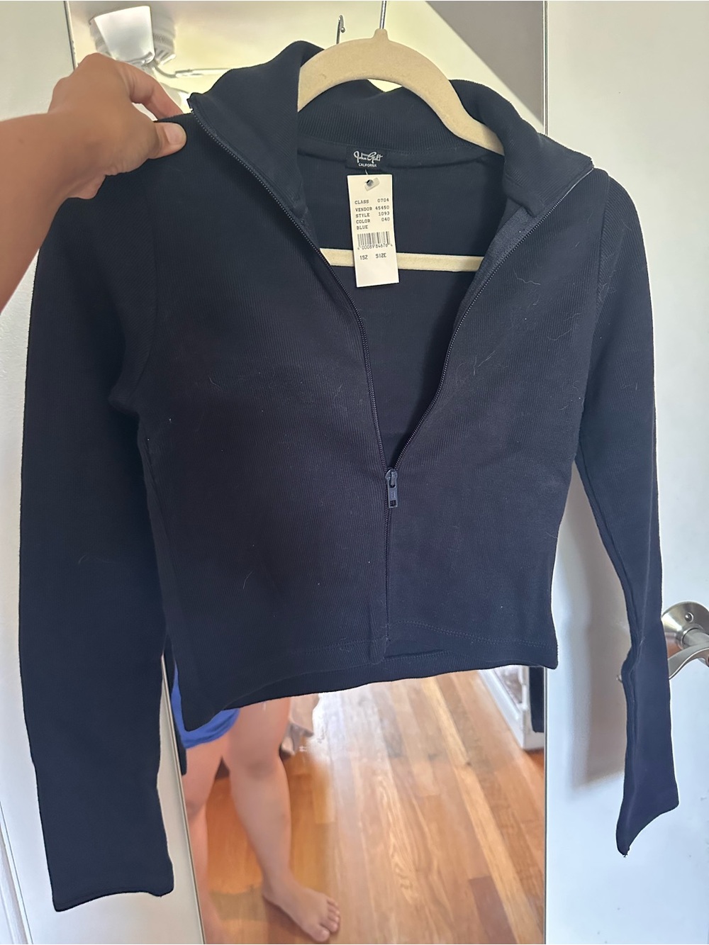 Brandy Melville John Galt Cropped Half-Zip Sweater Hoodie Top - Navy